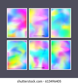 Colourful backgrounds set. Holographic effect vector illustration.  Can be used for Cover, Print, Book, Fashion.