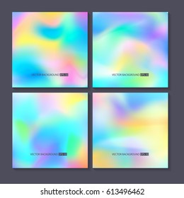 Colourful backgrounds set. Holographic effect vector illustration.  Can be used for Cover, Print, Book, Fashion.