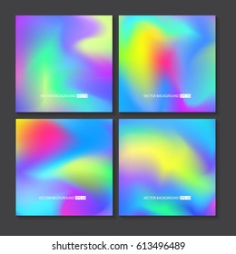 Colourful backgrounds set. Holographic effect vector illustration.  Can be used for Cover, Print, Book, Fashion.