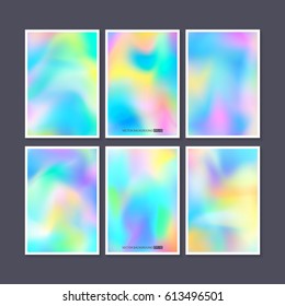 Colourful backgrounds set. Holographic effect vector illustration.  Can be used for Cover, Print, Book, Fashion.