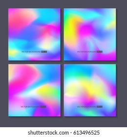 Colourful backgrounds set. Holographic effect vector illustration.  Can be used for Cover, Print, Book, Fashion.