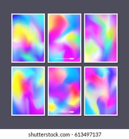 Colourful backgrounds set. Holographic effect vector illustration.  Can be used for Cover, Print, Book, Fashion.