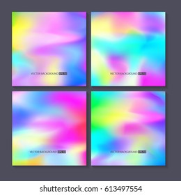 Colourful backgrounds set. Holographic effect vector illustration.  Can be used for Cover, Print, Book, Fashion.
