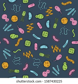 Colourful bacteria on a dark background texture
