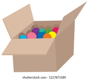 Colourful ball in corrugated box illustration