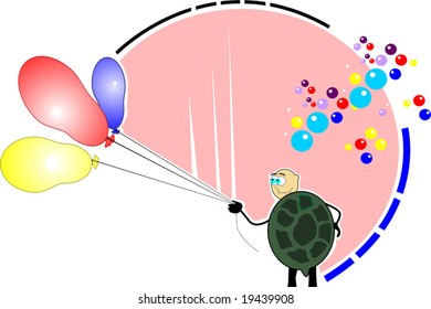 colourful balloons in the hand of a tortoise	