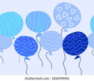Colourful Balloons with lines patterns and textures for birthday cards, wallpapers,  invitation gift wrappings flyers, vector seamless illustration. Artistic abstract designs.