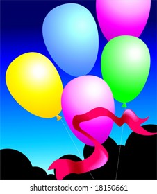 colourful balloons and ribbon	