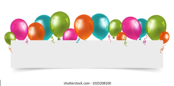 Colourful Balloons with white Paper free Space.
