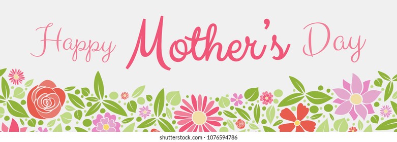 Colourful banner with fresh flowers for Mother's Day. Vector.