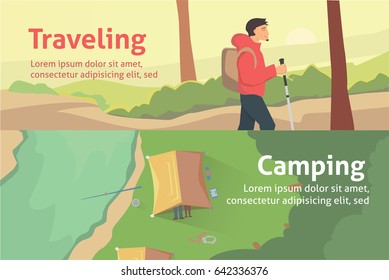 Colourful banner set for your business, web sites etc. Best trips and camping