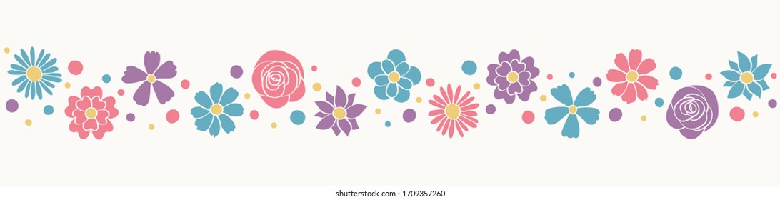 Colourful banner with spring flowers. Mother’s Day, Women’s Day and Valentine’s Day decoration. Vector