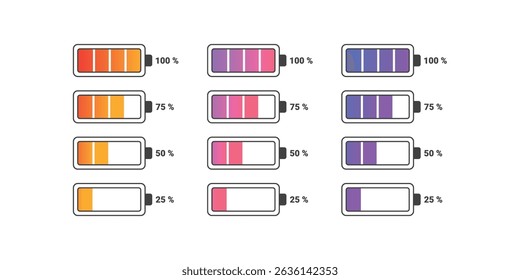 Colourful battery icons pack vector