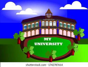 colourful and beautiful Old University Buidings With Clouds Sky