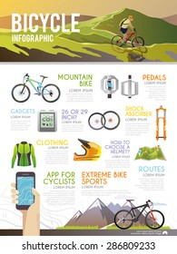 Colourful bicycle vector infographic. The concept of infographic for your business, web sites, presentations, advertising etc. Quality design illustrations, elements and concept. Flat style.