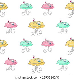 The colourful bistro table seamless pattern vector.