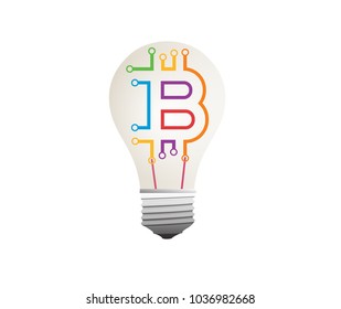 Colourful Bitcoin concept symbol inside a lamp representing cryptocurrency idea in  vector graphics