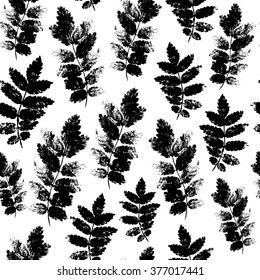 Colourful black summer and spring ash leaves bunch seamless pattern. Vector grunge design for cards, wallpapers, backgrounds and natural product.
