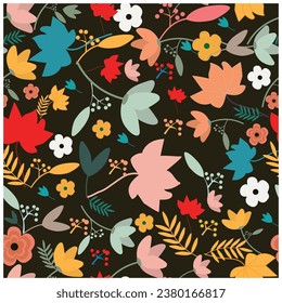 Colourful Blooming Wild leaf, Meadow floral Seamless pattern Vector, Seasonal natural object vector, Design for fashion , fabric, textile, wallpaper, wrapping and all prints