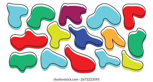 Elementos gráficos de blob coloridos borrados. Ícone de vetor exclusivo suave definido na página branca. Ícone de conjunto de blob de cor exclusivo moderno. Diferentes formas contorno forma bolha lisa vetor conjunto. Elementos isolados. 