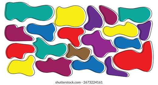 Colourful blot graphical blob elements. Smooth unique vector icon set on white page. Different shapes outline smooth bubble shape vector set. Isolated elements. Creative bubble icon set. 