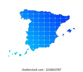 Mapa de textura de ladrillos de gradiente azul colorido del país España aislado en fondo blanco - ilustración vectorial
