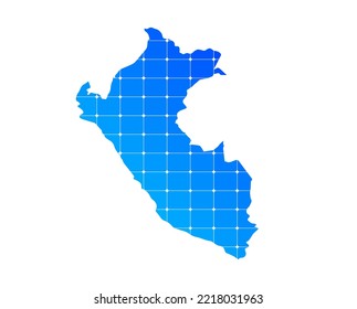 Colourful blue gradient bricks texture map of country Peru isolated on white background - vector illustration