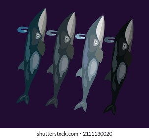 Colourful blue whale with fountain illustration 