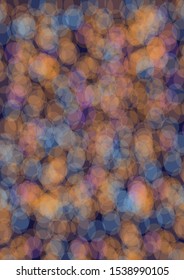 Colourful bokeh light on dark blue background. A4 format, EPS10 vector illustration.