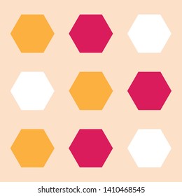 Colourful Bold Hexagon Seamless Pattern Design With Orange, Berry Pink Red, and White Shapes