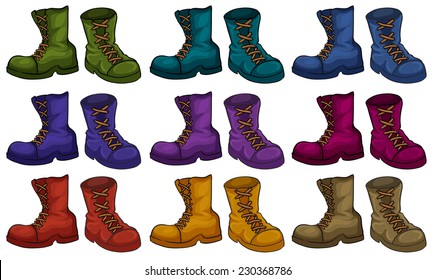 Colourful boots set on white