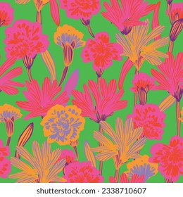 Farbiges, nahtloses botanisches, florales Muster-Design für Modetextilien, Grafiken, Hintergründe und Handwerk