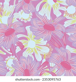 Colourful Botanical Floral seamless pattern design for fashion textiles, graphics, backgrounds and crafts