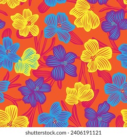 Farbiges, nahtloses botanisches, florales Muster-Design für Modetextilien, Grafiken, Hintergründe und Handwerk