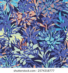 Colourful Botanical Floral seamless pattern design for fashion textiles, graphics, backgrounds and crafts