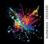 Colourful bright ink splat design with a black background