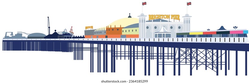 colourful Brighton Pier isolated on white background