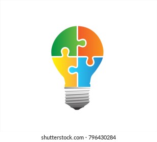 Colourful Bulb With Puzzle In Vector Graphics