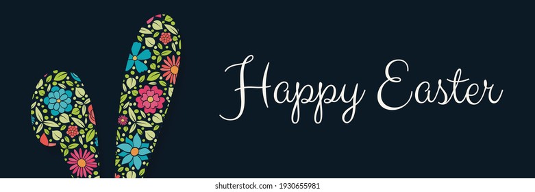 Colourful bunny with flowers. Easter banner. Vector