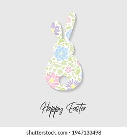 Colourful bunny with flowers. Easter greeting card. Vector