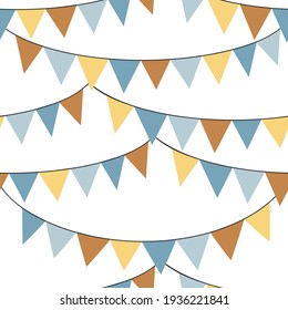 Colourful Bunting Flags Vector Seamless Pattern. Happy Birthday Ribbons Background. Festal Kid Party Backdrop.