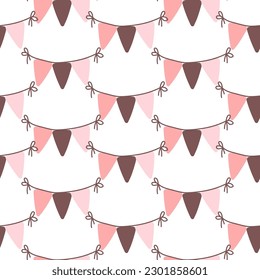 Colourful bunting flags vector seamless pattern. Happy Birthday ribbons background. Festal kid party backdrop.