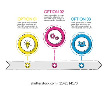 Colourful business infograph with hand drawn icons - company timeline. Vector.