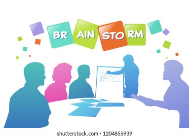 colourful business people silhouette, group of diversity businessman brainstorming graphs, successful team concept A4 horizontal vector illustration