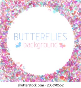 Colourful butterflies background. Set of various butterflies. There is place for your text in the center.