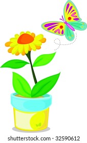 Colourful butterfly smiling to flower