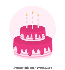Colourful cake flat vector illustration. Birthday and wedding cake decorated with candies. Tasty sweet desserts isolated on background.