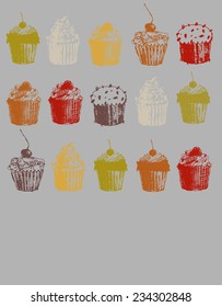 colourful cakes doodle set 