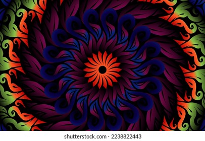 colourful caleidoscope classic gradient flower art pattern of traditional tenun batik ethnic dayak ornament for wallpaper ads background sticker or clothing
