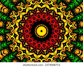 Farbenvolles Caleidoskoskop klassisches Farbverlauf-Blumenmuster der indonesischen Kultur Batik ethnische Dayak-Ornament Design 